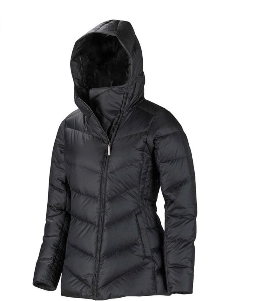 Marmot Women’s Carina Black Quilted Down Hooded Puffer Jacket Size Small *EUC